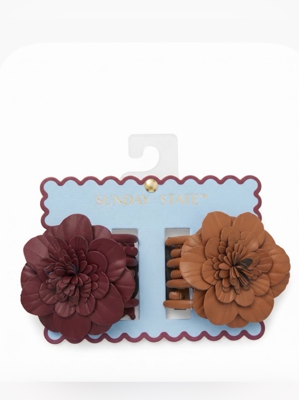 NWT ⚜️🌺⚜️ Sunday State Faux Leather Flower Hair Claw Clip Set